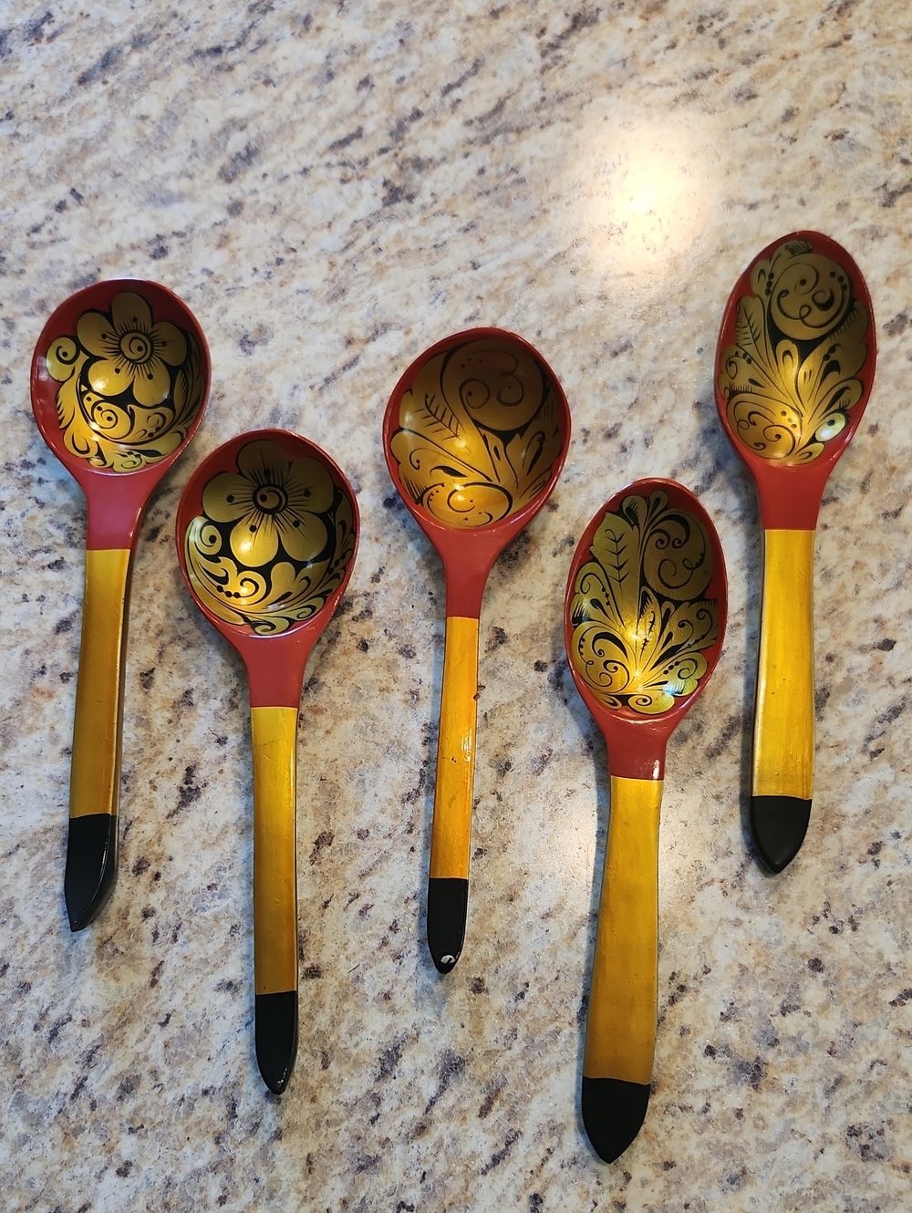 Russian Khokhloma Folk Art Wooden Spoons Set Of 5